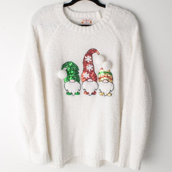 Merry Christmas By Poof Women’s 3XL‎ White Soft Knome Sequin Sweater - Picture 2 of 8